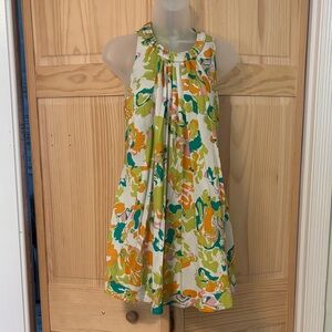 eci New York Sleeveless Floral Swing Dress in Green & Orange